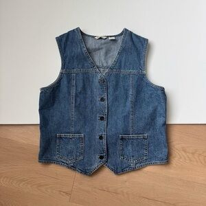 Vintage 90s Eddie Bauer Denim Vest Medium Classic Utility Button Up Blue